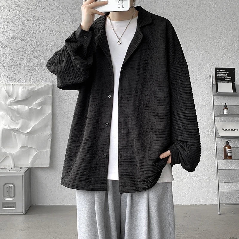 maoxiangshop 2024 Spring Summer Men White Vintage Shirts Mens Harajuku Fashion Oversized Shirt Male Black Casual Streetwear Blouses 5XL