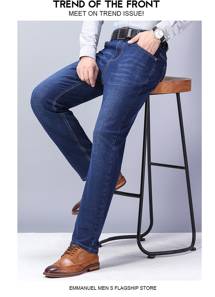 maoxiangshop Stretch Jeans Mens Winter Quality Famous Brand Fleece Pants Men Straight Flocking Trousers Jean Male