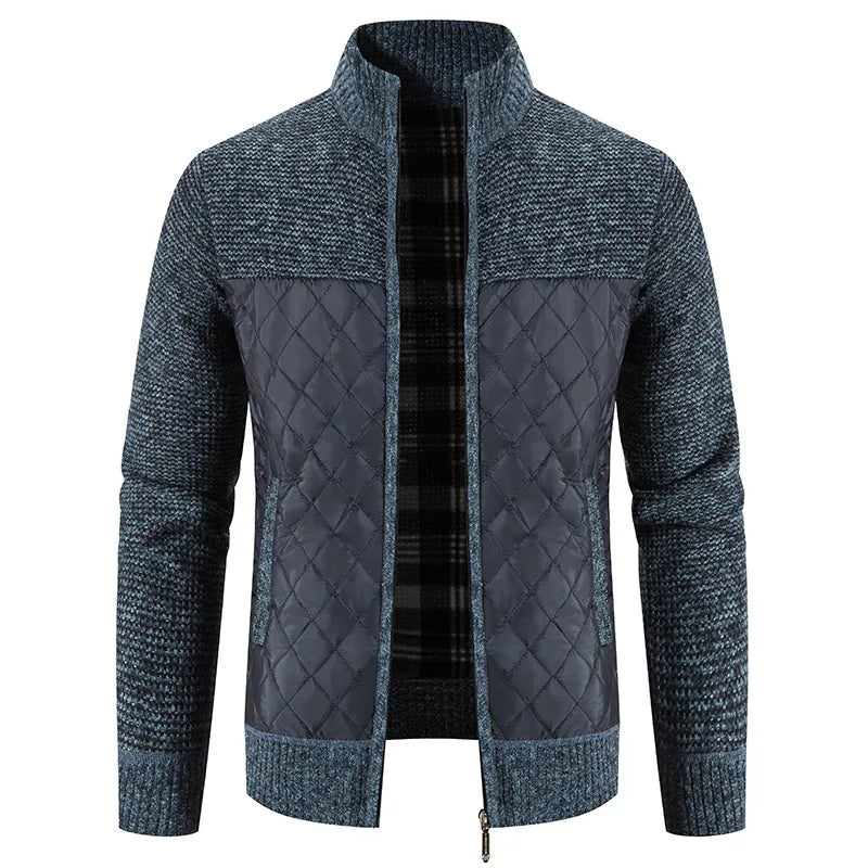 maoxiangshop Men Sweater Jacket Fashion Winter Coat Fleece Hoodies High Quality Luxury Checkered Hooded Knit Cardigan Male Outer Wear