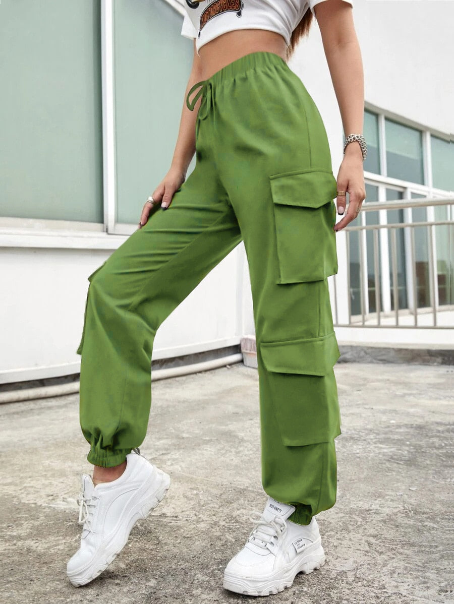 High Waist Pockets Cargo Pants Baggy Women Fashion Y2k Streetwear Straight Trousers Overalls Female Jogging Sweatpants Grunge