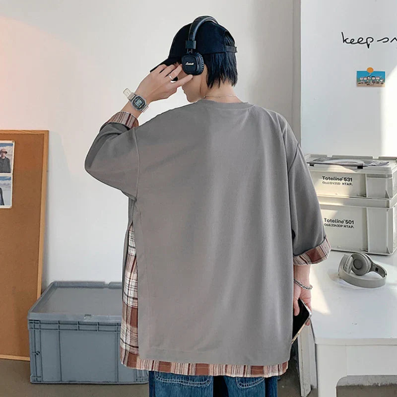 maoxiangshop T-shirts Men Design Casual All-match Patchwork Couple Clothing Teens Streetwear Fashion Ulzzang Summer Baggy Dynamic O-neck Cozy