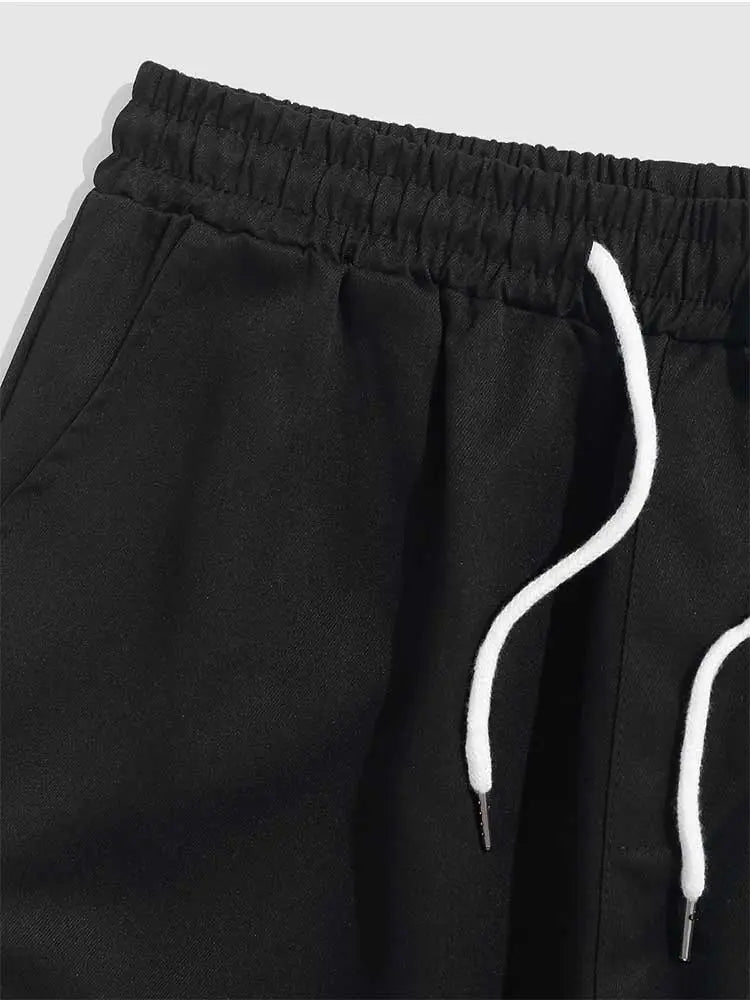 maoxiangshop Men's Cargo Pant Solid Mid-waist Elastic Tooling Trousers Techwear Sweatpants with Flap Pocket Drawstring Beam Feet Pants