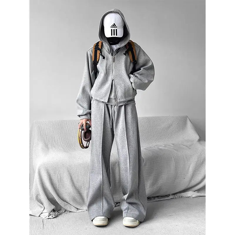 maoxiangshop Wide Leg Sweatpants Men Oversize Gray Sports Pants Sportswear Casual Trousers Male Loose Korean Streetwear Hip Hop