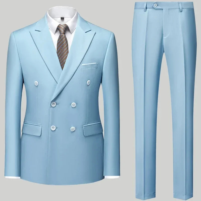 maoxiangshop Fashion New Men's Casual Boutique Double Breasted Suit Trousers / Man's Business Suit Jacket Blazers Coat Pants 2 Pcs Set