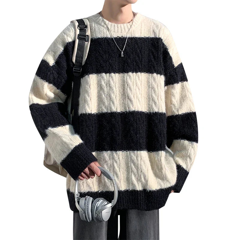 maoxiangshop New Patchwork Sweater Trend High Street Fashion Autumn Winter Warm Men's Top Hip-hop Street Knitted Pullover