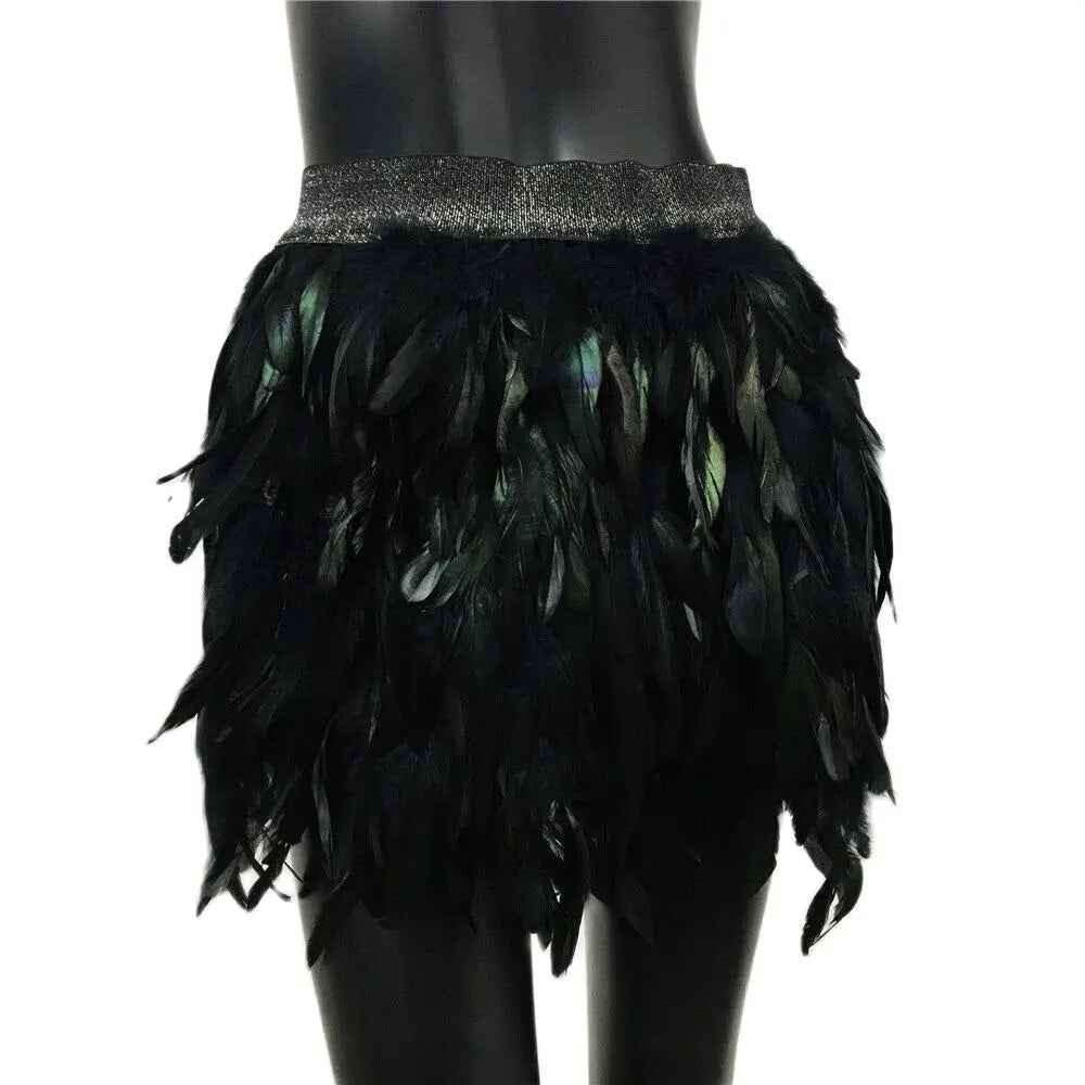 maoxiangshop Festival Rave Feather Skirt Carnival Halloween Evening Party Stage Performance Punk Gothic Y2K Women Mini Short Skirts Faldas