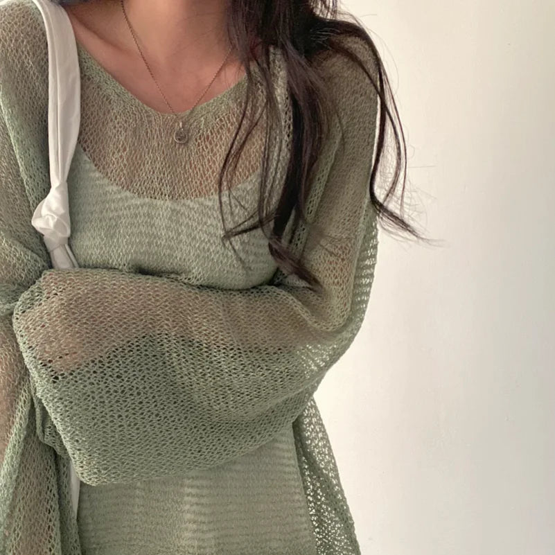 maoxiangshop-New Women Fashion Casual Streetwear Lazy Style Full Sleeves Jumpers Tops Hollow Out Sexy Women Chic Femme Sweaters Pullovers