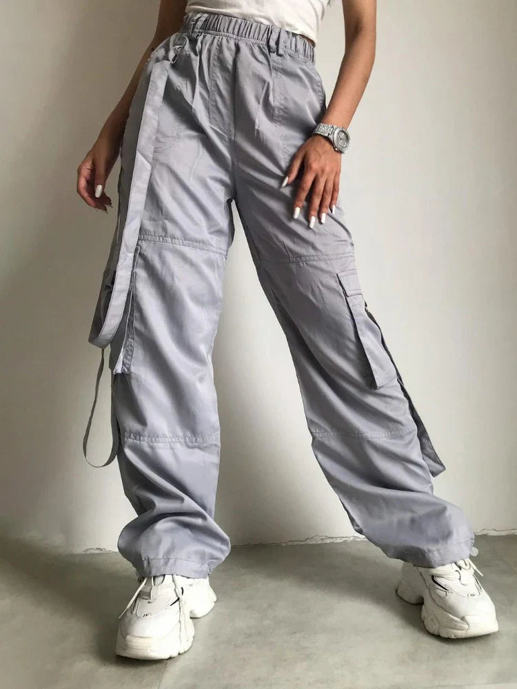 maoxiangshop - High Waist Cargo Pants Women Pocket Loose Pink Fashion Baggy Sweatwear Female Autumn Winter Casual Sweatpants Woman