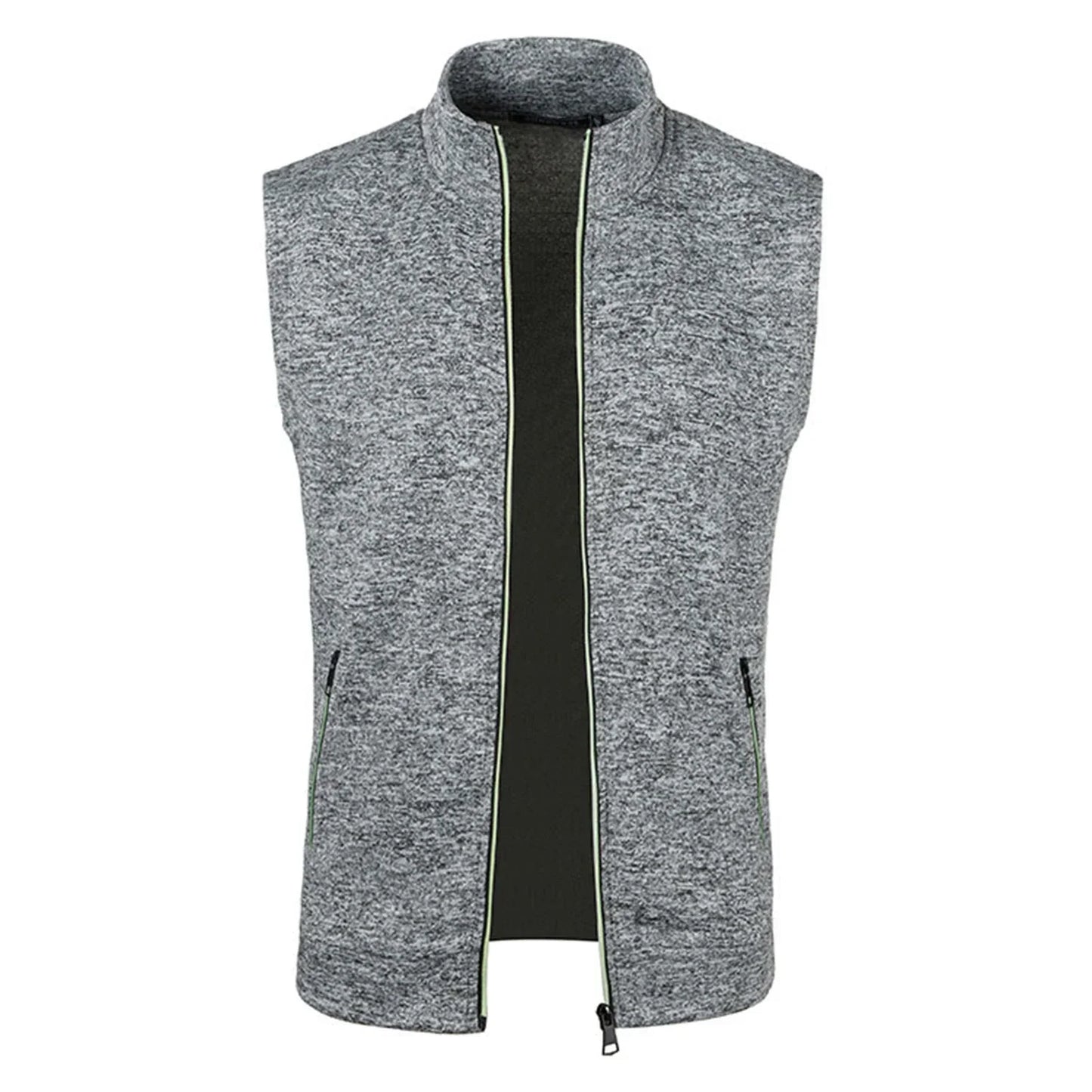 maoxiangshop Autumn and Winter Men's Knitted Velvet Fashion Casual Top Zipper Vest Sleeveless High Neck Fleece Solid Color Men's Wear