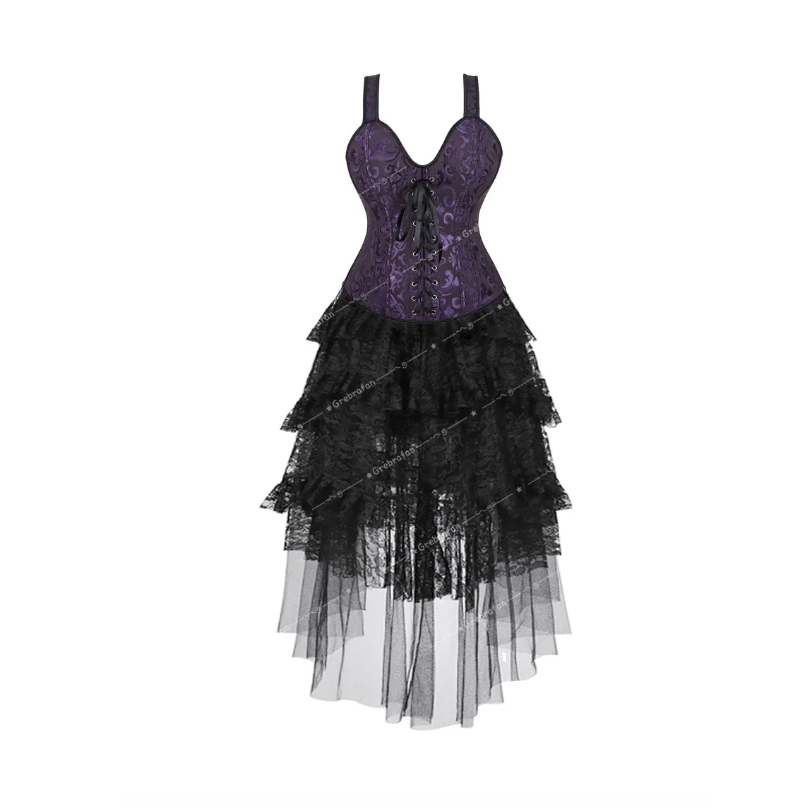 maoxiangshop - Steampunk Corset Skirt Bridal Lace Strap Bustiers with Gothic Tulle Dress Rave Outfits Evening Party Costumes Plus Size