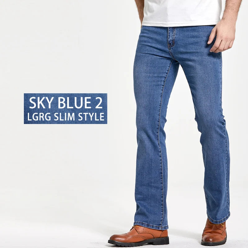 maoxiangshop Mens Boot Cut Jeans Slightly Flared Slim Fit Blue Black Trousers Designer Classic Male Stretch Denim Pants