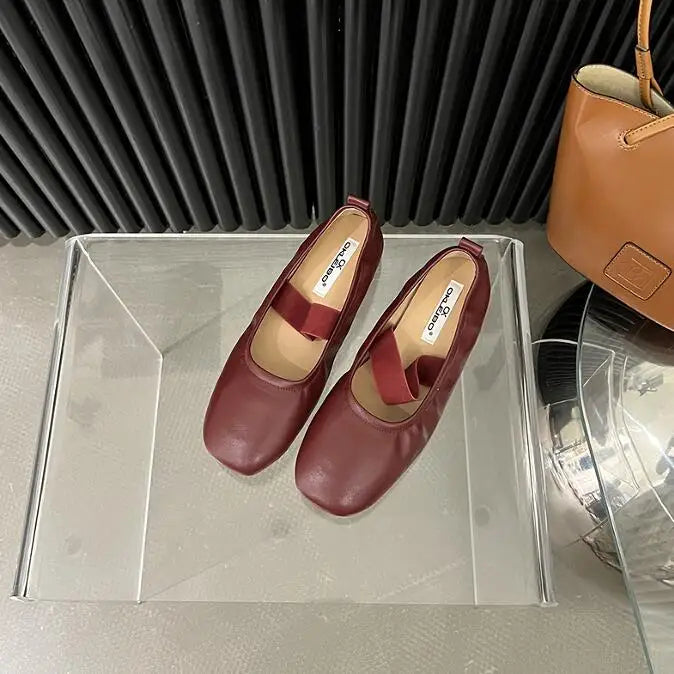 maoxiangshop - Korean Style Mary Jane Shoes Square Toe Women's Shoes PU Ballet Flats Spring/Autumn Flats Women Shoes
