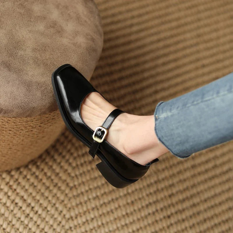 maoxiangshop - Spring/Autumn Women Shoes Square Toe Chunky Heel Shoes Patent Leather Mary Janes Low Heel Solid Pumps Women Concise Black Shoes