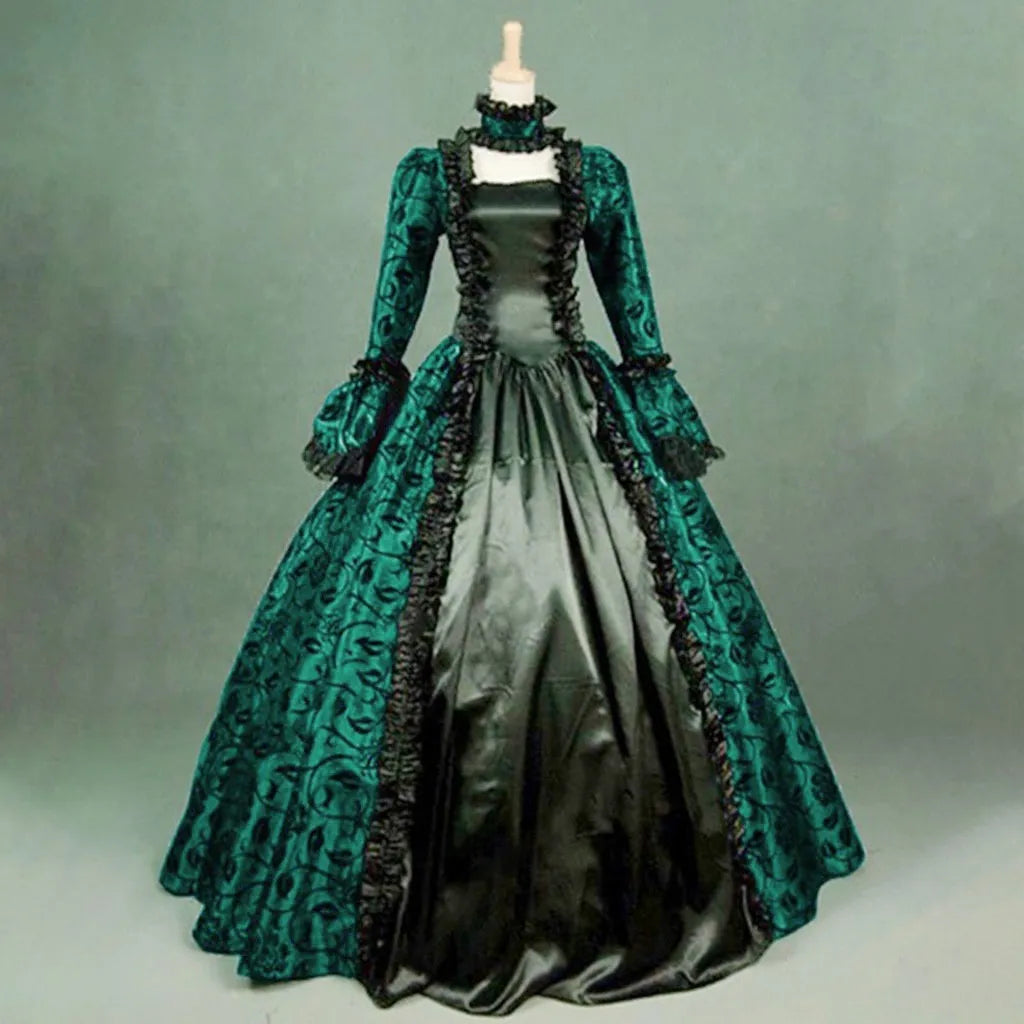 maoxiangshop - Halloween Women Victorian Medieval Queen Cosplay Costume Vintage Retro Gothic Lace Lace Up Party Long vestidos Evening Dresses