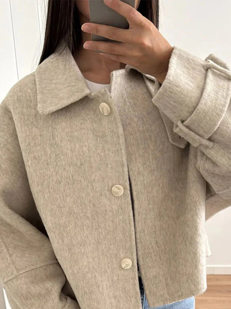 maoxiangshop - Fashion Casual Loose Women's Jacket Turndown Collar Single Breasted Solid Color Jackets New Autumn Simple Retro Women Coat