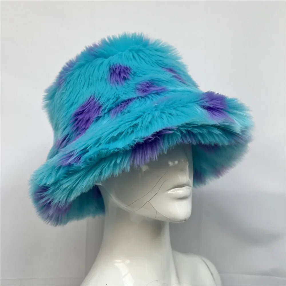 maoxiangshop - Luxury Ins Hot Y2k Girls Faux Fox Fur Bucket Hat Women Winter Warm Rabbit Fur Plush Fisherman Hat Cap Festival Party Ski Panama