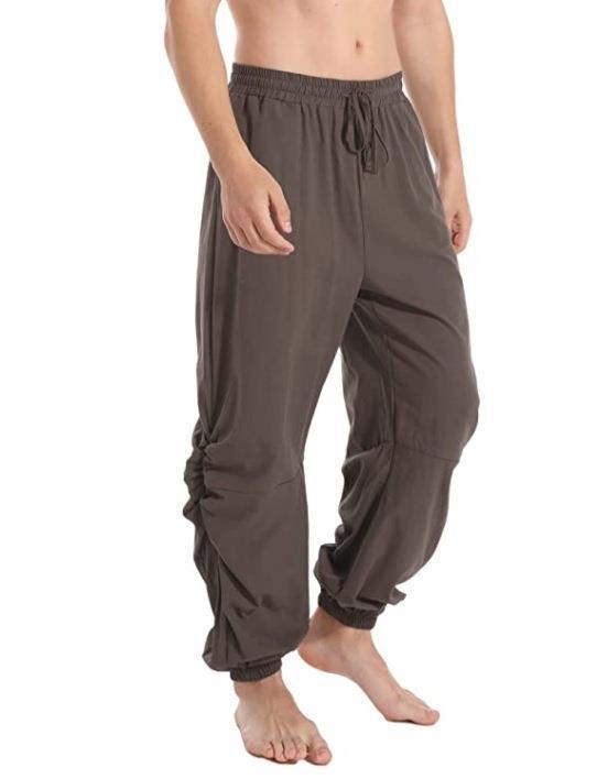 maoxiangshop Adult Men Pirate Pants Vintage Medieval Renaissance Lounge Costume Loose Pants Viking Black Brown Trouser