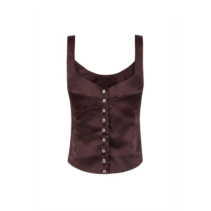 maoxiangshop y2k Tank Top Aesthetic Sleeveless Solid Color Single Breasted Vest 2000s Women Crop Tops Elegant Ladies Shirt Fairycore Clothes