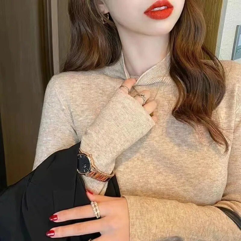 maoxiangshop Fashion Solid Color Turtleneck Women Autumn Winter Knitted Sweaters Basic Primer Pullovers Korean Sweater Slim-fit Pullover