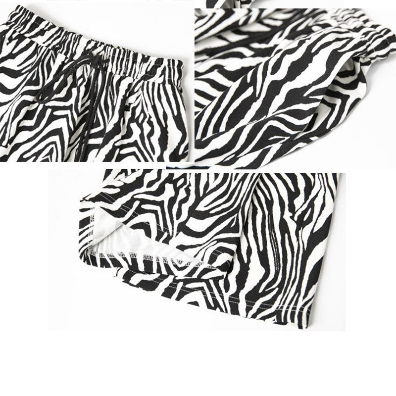 maoxiangshop Pants Women Lace-up Adjustable Zebra Pattern Striped Fashionable Loose Leisure Stylish Straight Trousers Womens Comfortable Chic