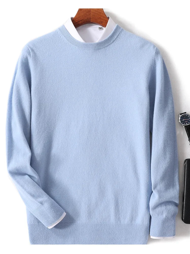 maoxiangshop Autumn and Winter New First-line Ready-to-wear Men's 100% Pure Wool Sweater Round Neck Loose Warm Solid Color Pullover