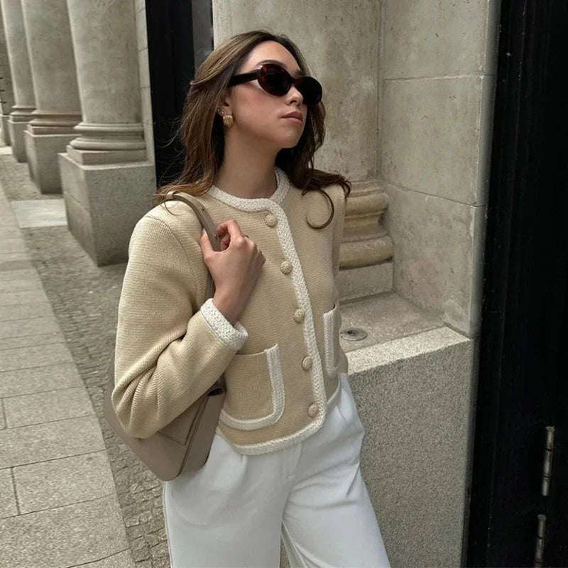 maoxiangshop - cold weather outfuts Elegant Wool Coat Women Fashion O-neck Single Breasted Pocket Female Short Coats 2024 Autumn Winter Warm Slim Lady Outwear