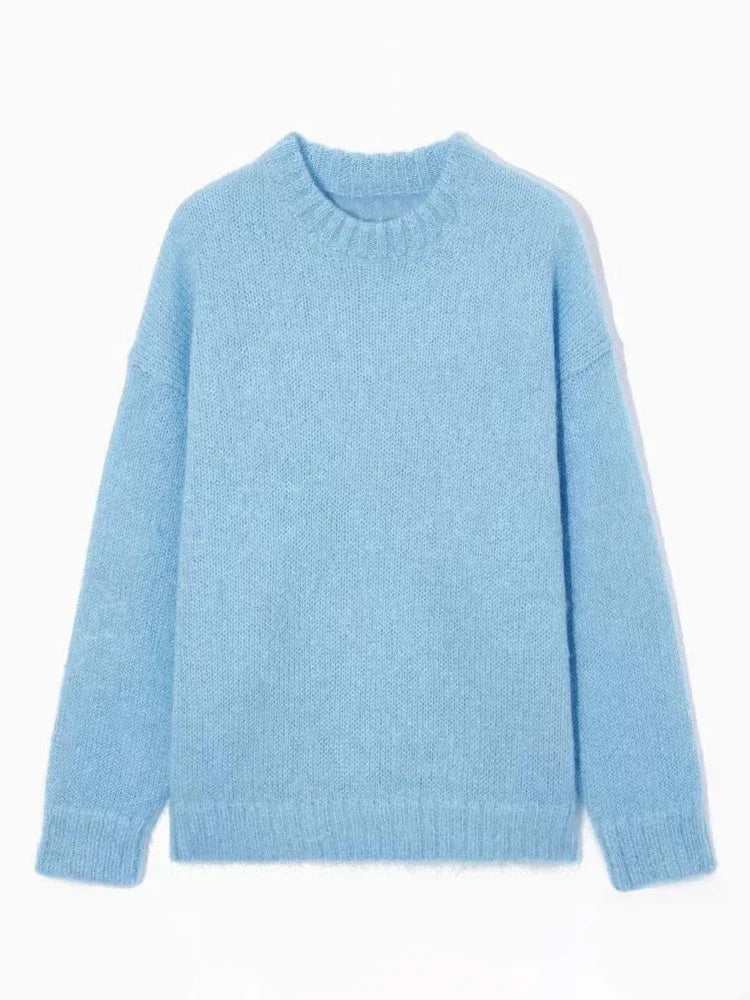 maoxiangshop - Fashion Contrast Stripled Sequins Women Sweater Autumn Lady Vintage O-neck Long Sleeve Pullover Warm Fluffy Knitted Jumpers