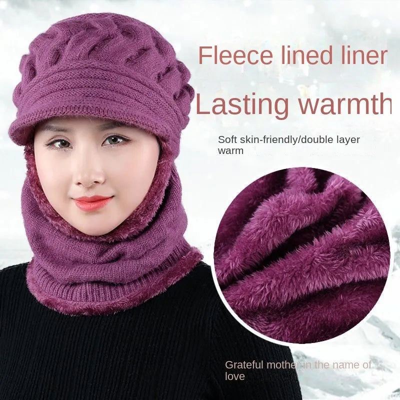 maoxiangshop Coral Fleece Winter Hat Beanies Women's Hat Scarf Warm Breathable Wool Knitted Hat For Women Double Layers Protection Caps