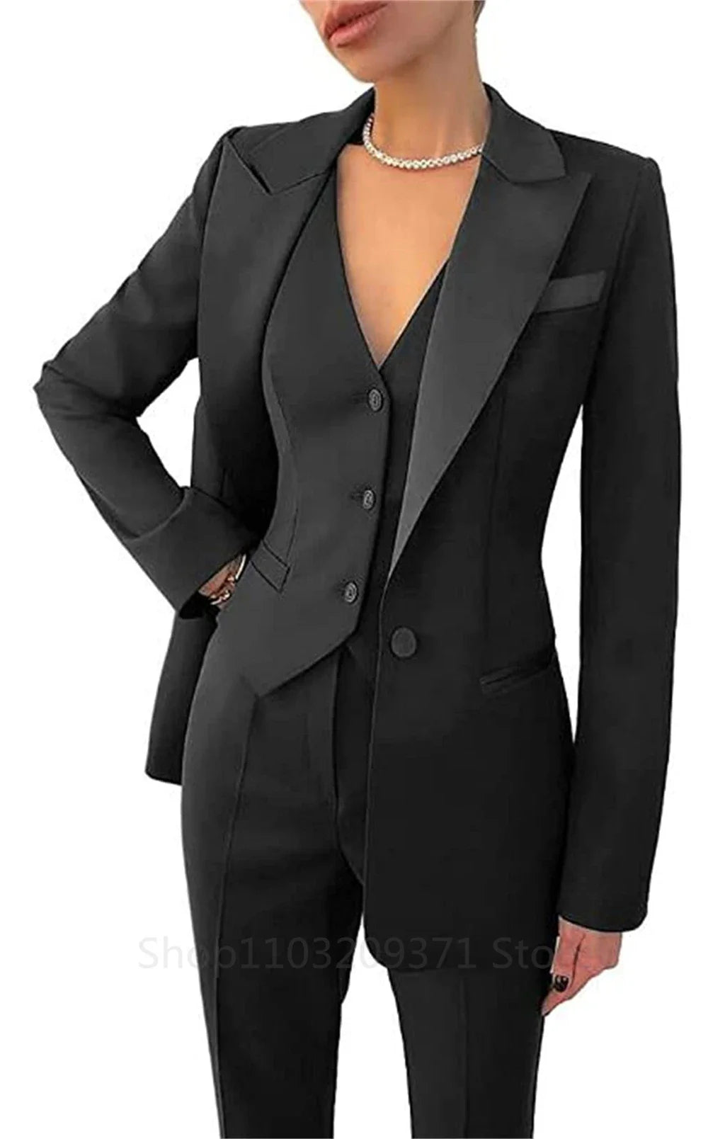 maoxiangshop Fashion Plus Size Women Blazer 3 Pcs Elegant Long Sleeve Suit Jackets Vest and Straight Pants Suit Female Business Outfits New