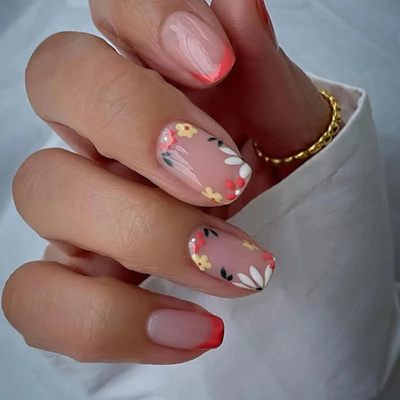 maoxiangshop 24Pcs Long Square Head False Nails with Gold Foil Design Wearable Black French Fake Nail Glitter Coffin Full Cover Press on Nail