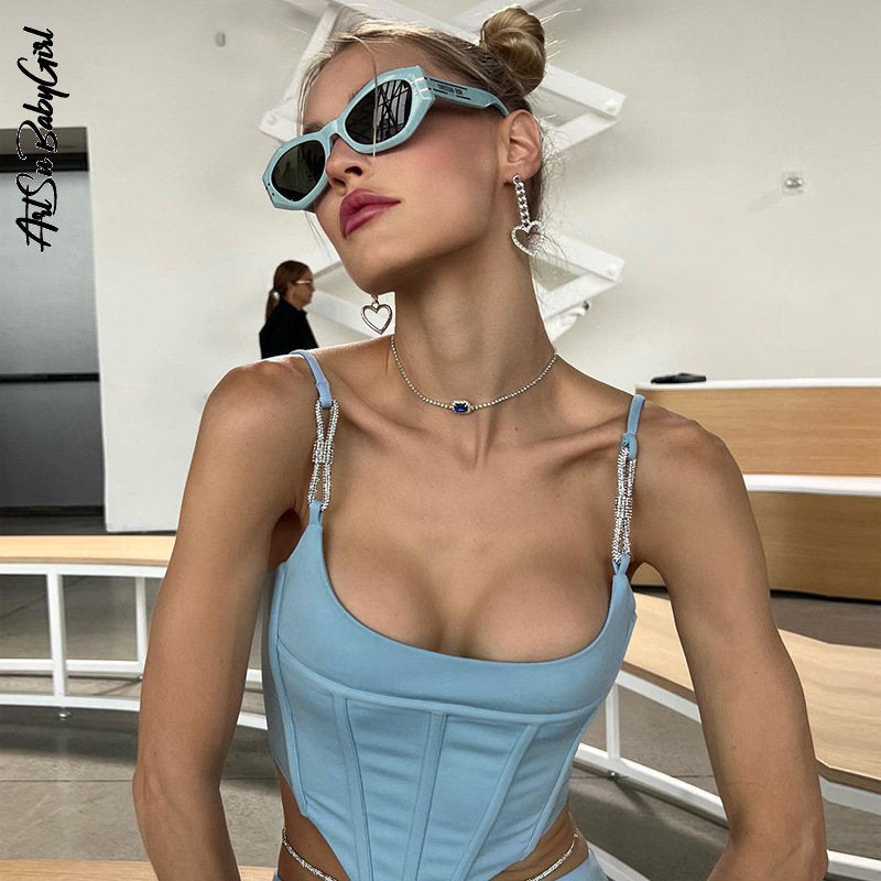 maoxiangshopCorset Tops Women Summer Sleeveless Tank Top Backless Summer Solid Skinny Off Shoulder Tanks Camis Y2k Crop Top Corset for Women