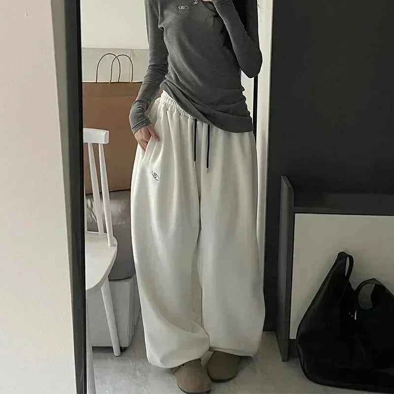 maoxiangshopFleeced Women's Sweatpants Winter Black Oversized Korean Brushed Pants Harajuku Fashion Kpop Vintage Trousers Casual