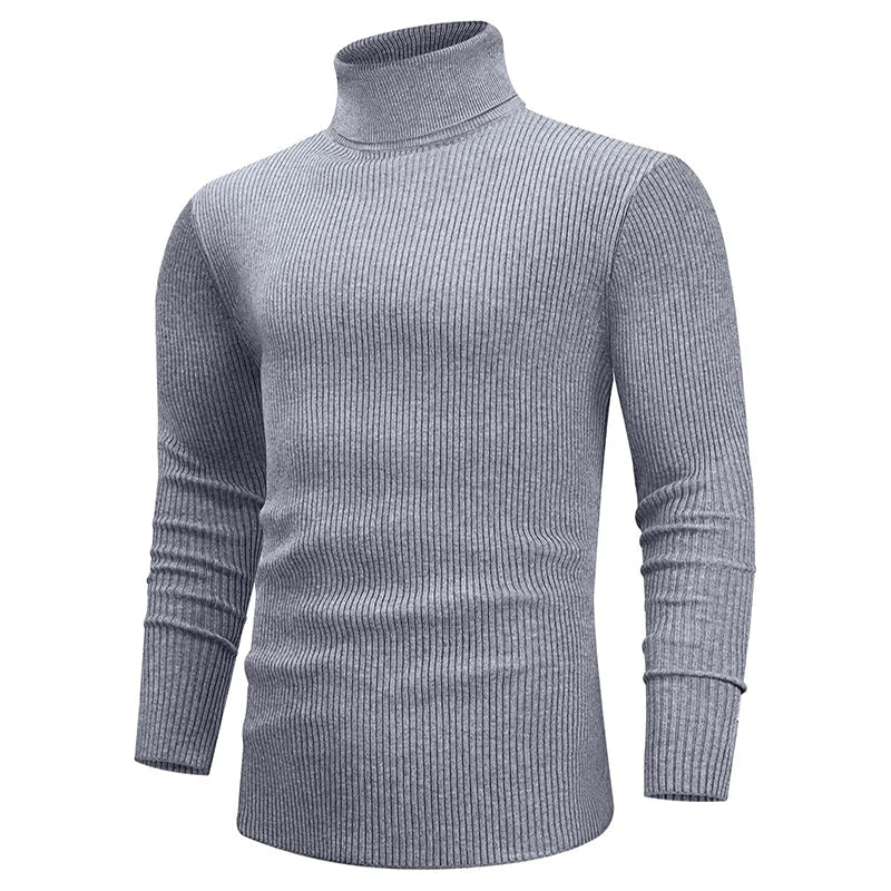 maoxiangshop New Fall Long Sleeved Turtleneck Sweaters Men's Casual Breathable Top Solid Color Elastic Slim Autumn Warm Stripe Streetwear
