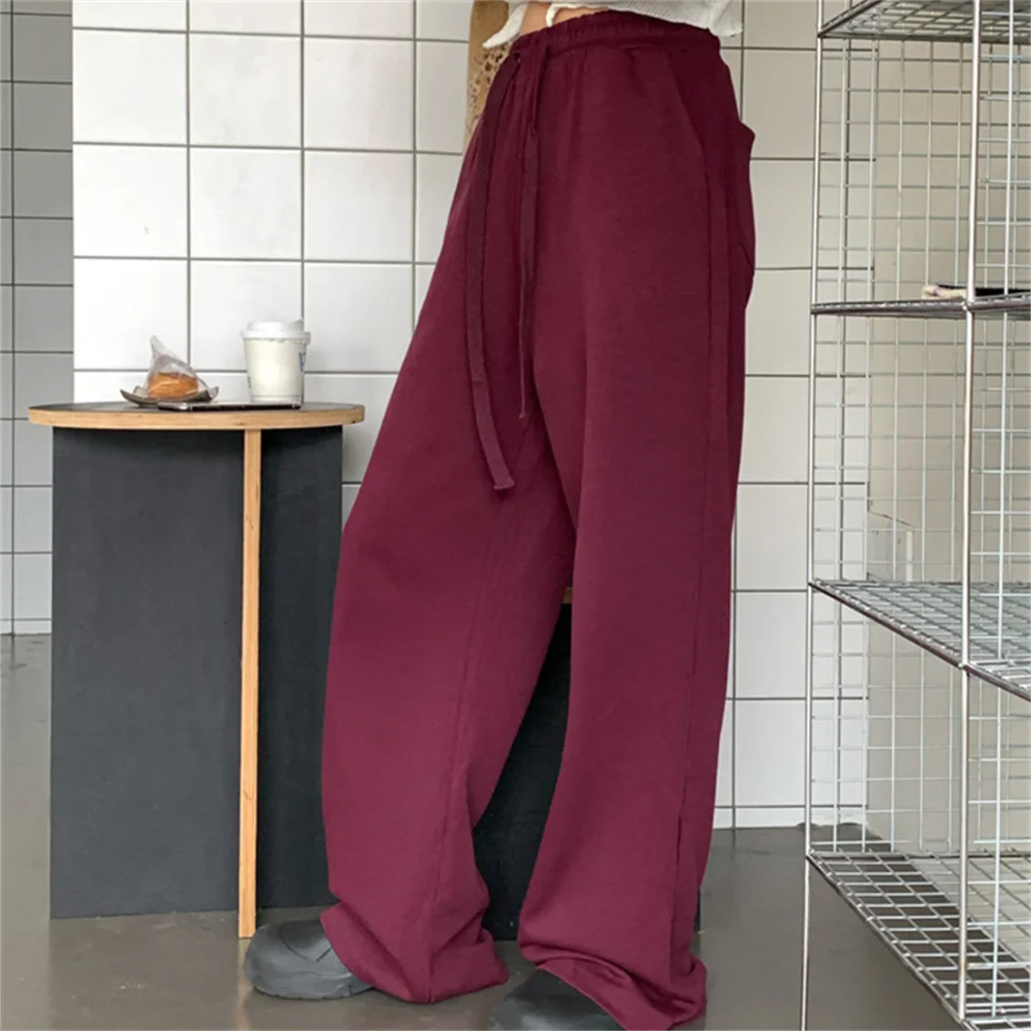 maoxiangshop - Sports Pants Women Solid Mopping Chic Casual Winter Daily 2025 Mujer High Waist Slim Loose All Match Streetwear