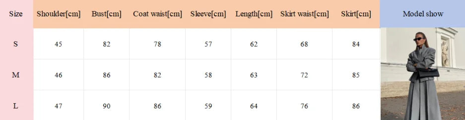 maoxiangshop - 2024 Autumn New Grey Pleated Skirt Set For Women Solid Lapel Collar Blazers High Waist Skirts 2 Pieces Set Lady Party Club Suit