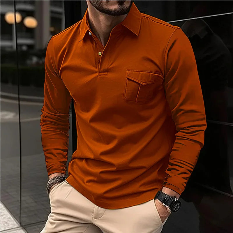 maoxiangshop Autumn And Winter New Sports Polo Shirt Men's Long-sleeved Casual Lapel Polo Shirt Solid Color Pocket T-shirt
