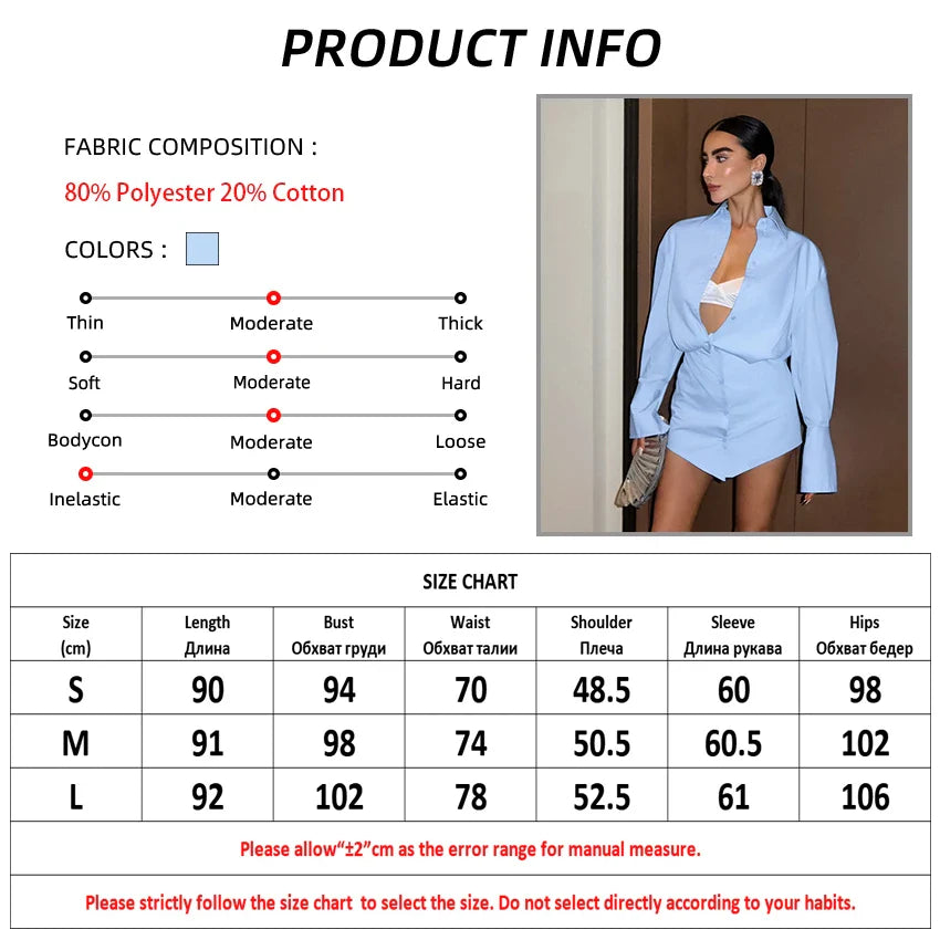 maoxiangshop - Blue Shirts Dress Slim Women Classic Lapel Long Sleeves Pleated Pencil Mini Dress Summer Autumn 2024 Office Ladies