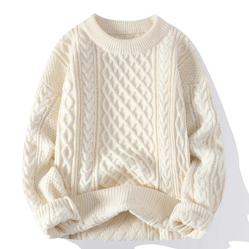 maoxiangshop Autumn Winter Men Sweater Vintage O Neck Solid Color Mens Knitted Pullovers Loose Harajuku Mens Retro Knitting Pullover Sweaters