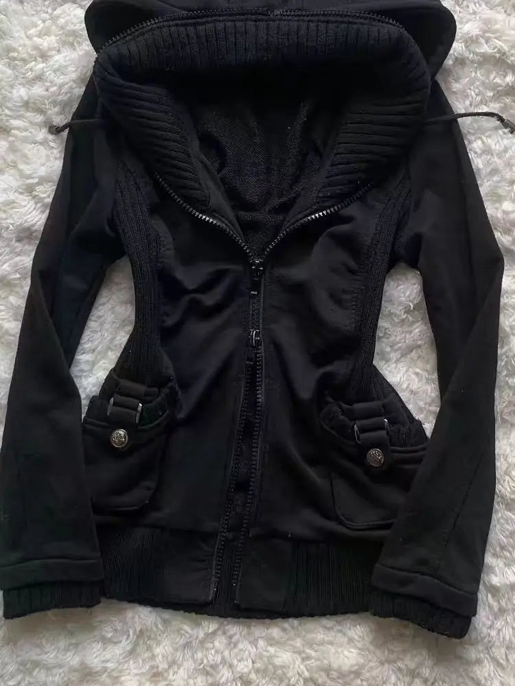 maoxiangshop - Punk Coat Dark Winter Clothes Women Gothic Zip Up Hoodies 2024 New Korea Oversized Tops Jackets Femme Hoody Streetwear Coats Top