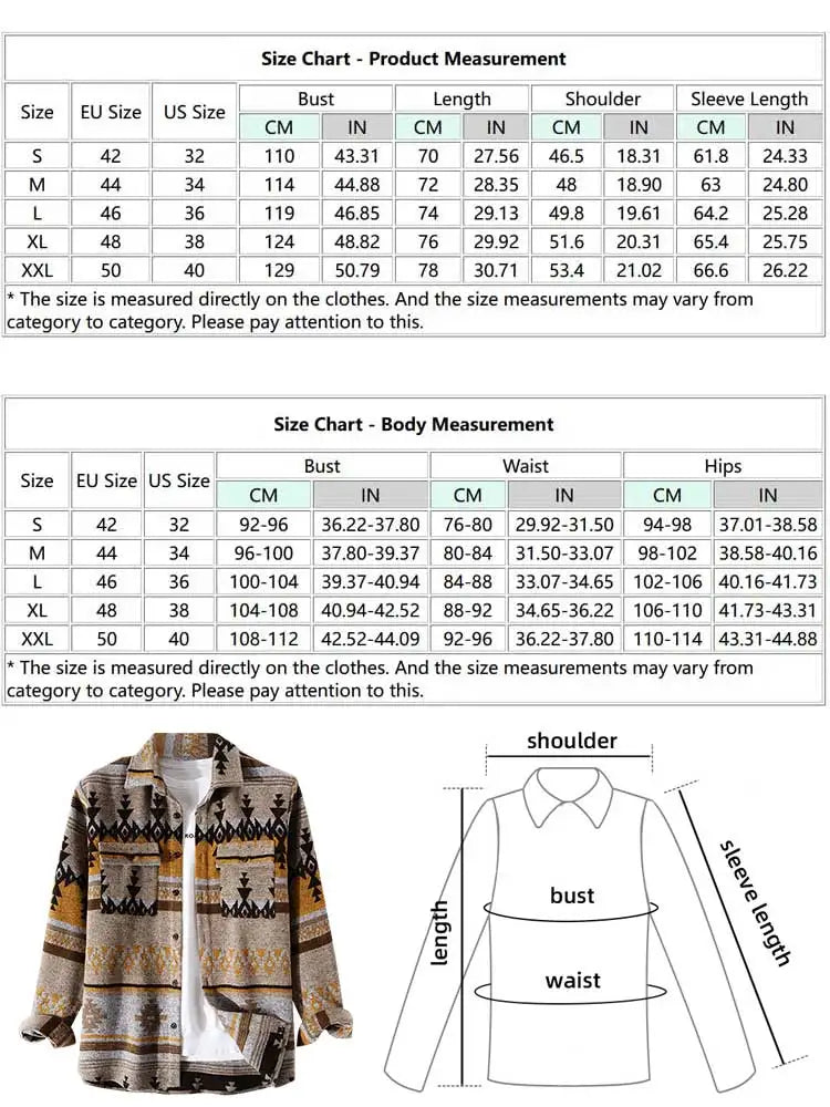 maoxiangshop Men's Shirts Tribal Geometric Pattern Blend Wool Long Sleeve Warm Shirt Coat Vintage Clothes Shacket Autumn Winter Blouse