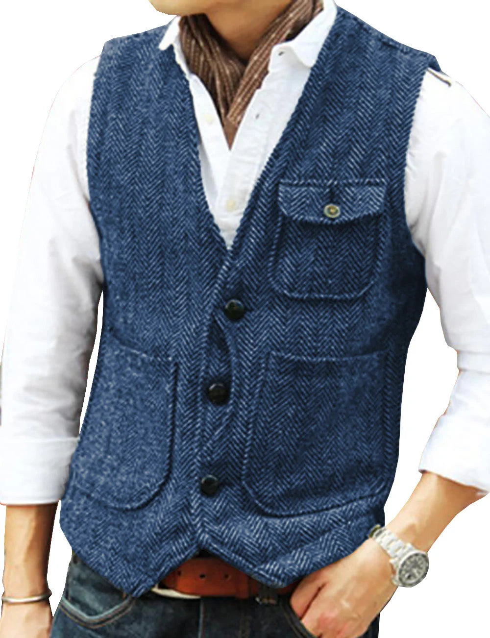 maoxiangshop Men's Vests Business Suit Vest Herringbone Tweed V Neck Formal Waistcoat For Wedding Suit Or Tuxedo Men Vest