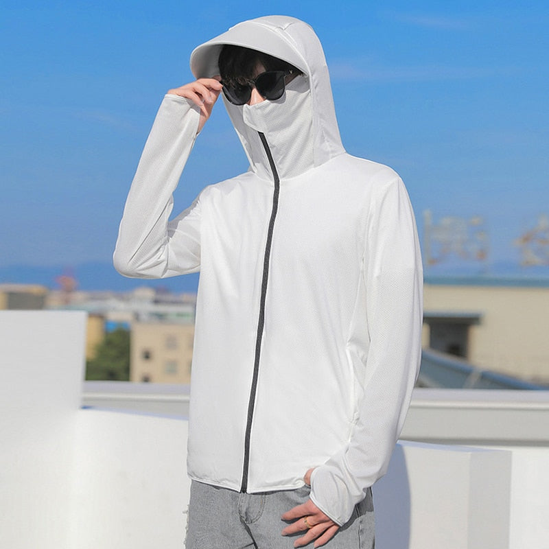 maoxiangshop Summer Sun Protection Skin Coats Men Ultra-Light Sportswear Hooded Outwear Quick Dry Fishing T-shirts Sunscreen Tops