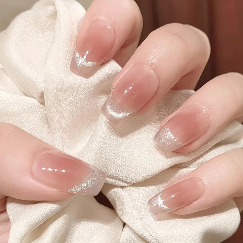 maoxiangshop 24pcs Wearable Pink Press On Fake Nails Tips With Glue false nails design Butterfly Lovely Girl false nails With Wearing Tools