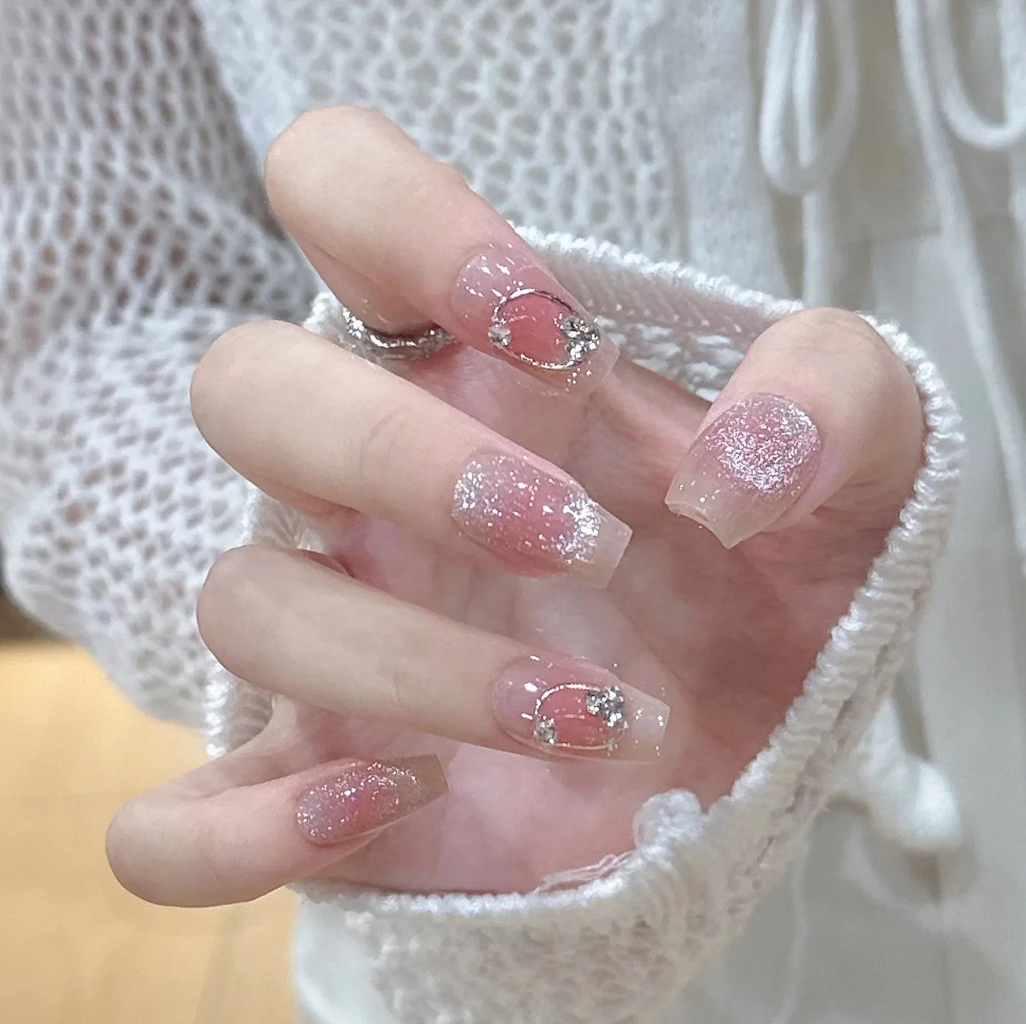 maoxiangshop 24pcs Wearable Pink Press On Fake Nails Tips With Glue false nails design Butterfly Lovely Girl false nails With Wearing Tools