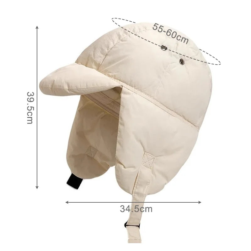 maoxiangshop - Down Cotton Bomber Hats for Women Winter Windproof Ear Protection Cap Warm Thick Motorcycle Lining Korean Solid Cycling Ski Hat