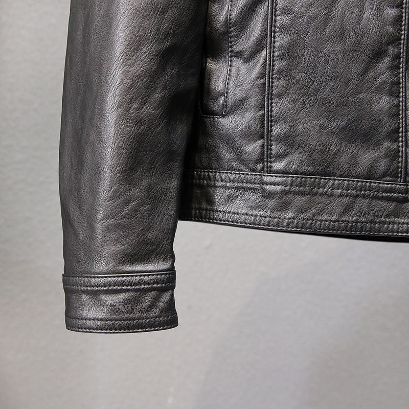 maoxiangshop Autumn New Korean Fashion Men's Slim Leather Jacket Retro Style Casual Lapel Black Biker Jacket Male Brand Clothes