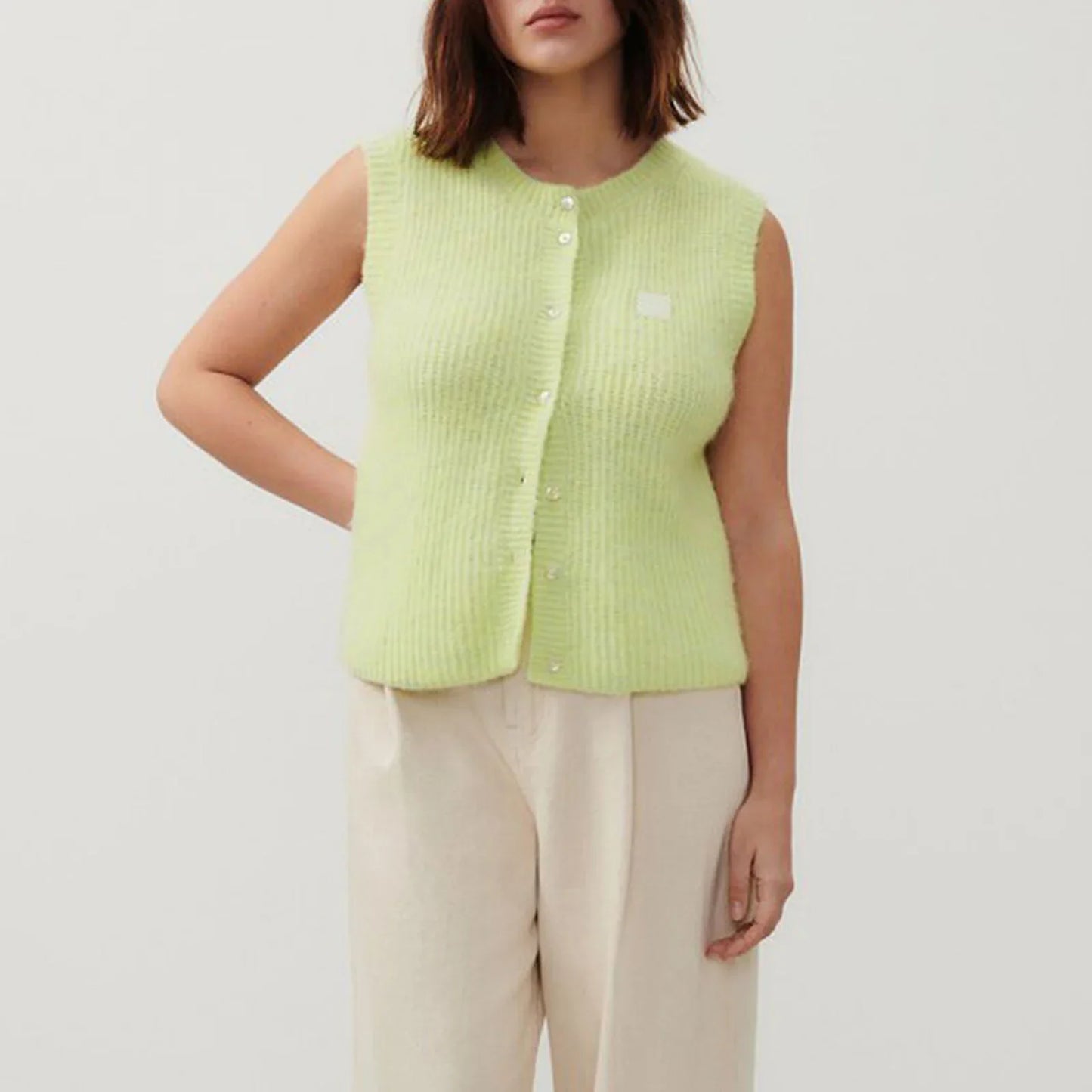 maoxiangshop - Women's Y2K Cute Knitted Tank Tops Casual Summer Solid Color Button-up Front Basic Sleeveless Aesthetic Sweater Vest