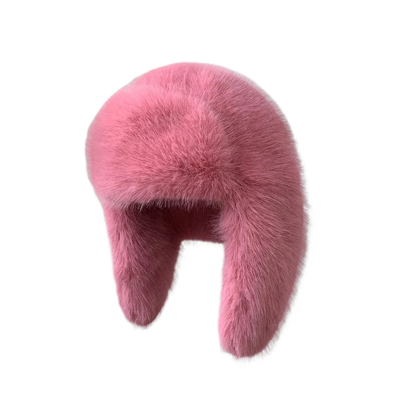 maoxiangshop - 2024 Winter Women Fluffy Furry Faux Fox Fur Bomber Hats Flaps Luxury Vintage Y2k Girls Warm Earflap Snow Ski Hat Caps Russian