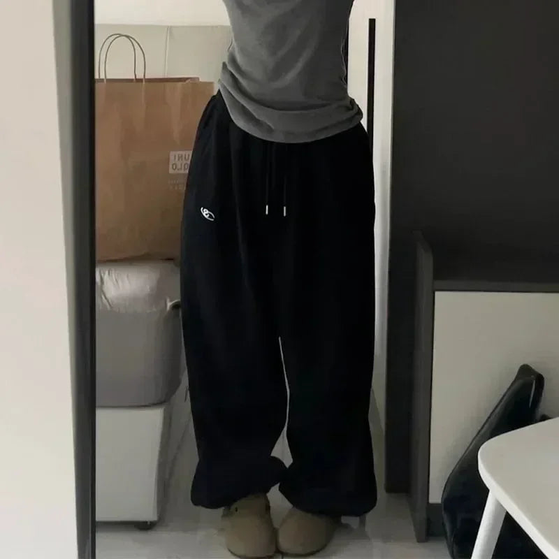 maoxiangshopFleeced Women's Sweatpants Winter Black Oversized Korean Brushed Pants Harajuku Fashion Kpop Vintage Trousers Casual