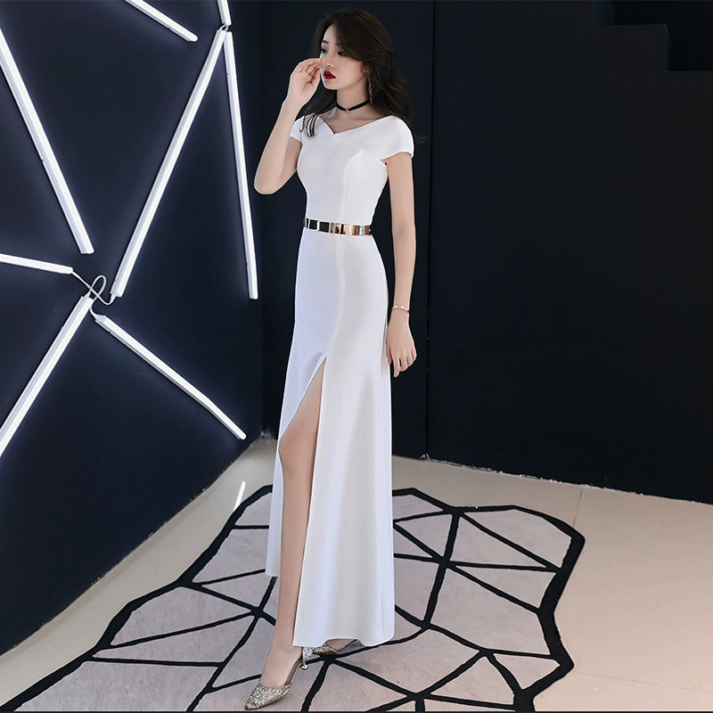 White evening dress dress women's new high-end temperament banquet aura queen elegant celebrity dress long
